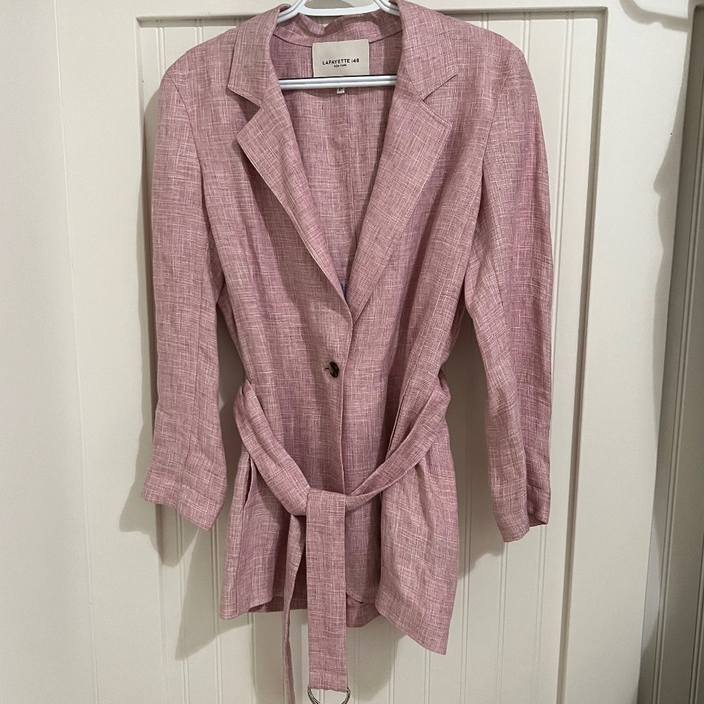 Lafayette 148 New York Eaton Linen Belted Blazer Size S Pink